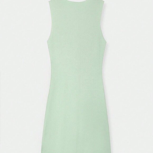 Mint Green Casual Women's knit button  detailed Pullover mini dress - Picture 11 of 11